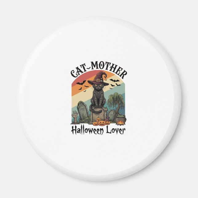 Aimant Chat Mère Halloween Amant Chapeau de Sorcière Noir (Devant)