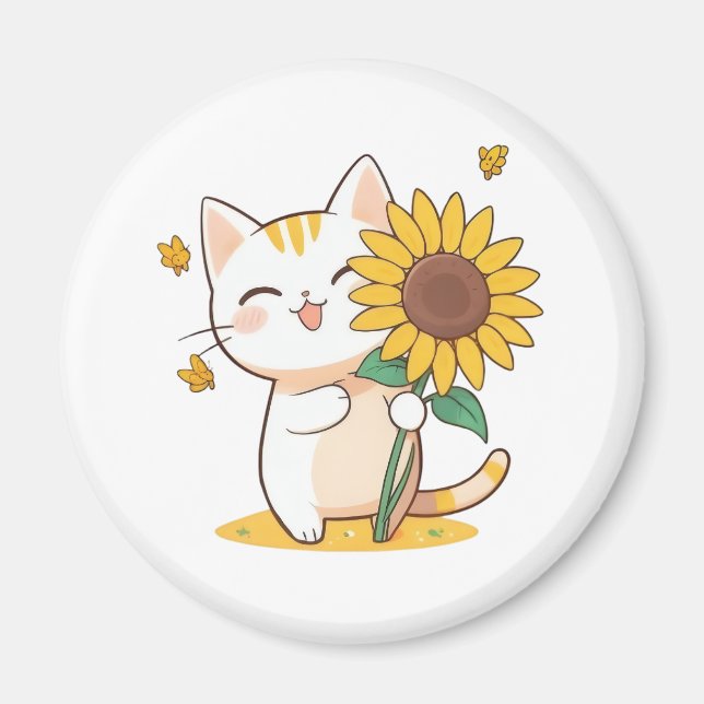 Aimant Chat mignon avec un design Kawaii tournesol (Devant)