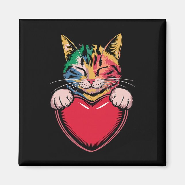 Aimant Chat mignon câlinant la Saint-Valentin Kitty Love  (Devant)