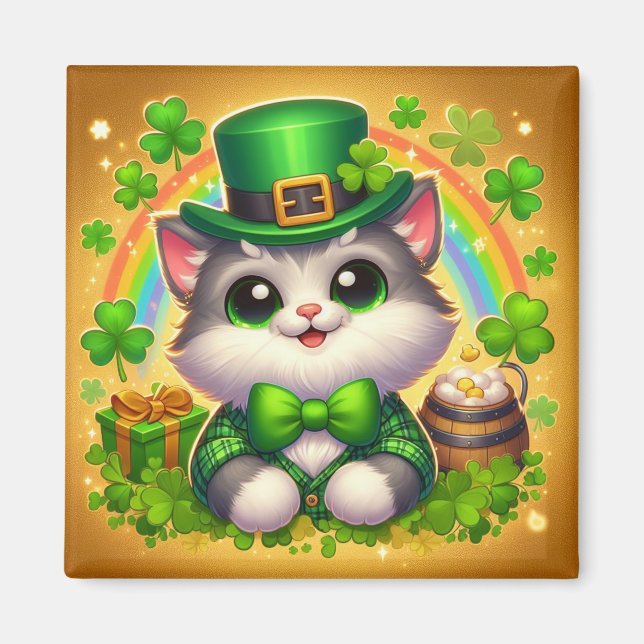 Aimant Chat mignon/chaton Saint Patrick's Day (Devant)