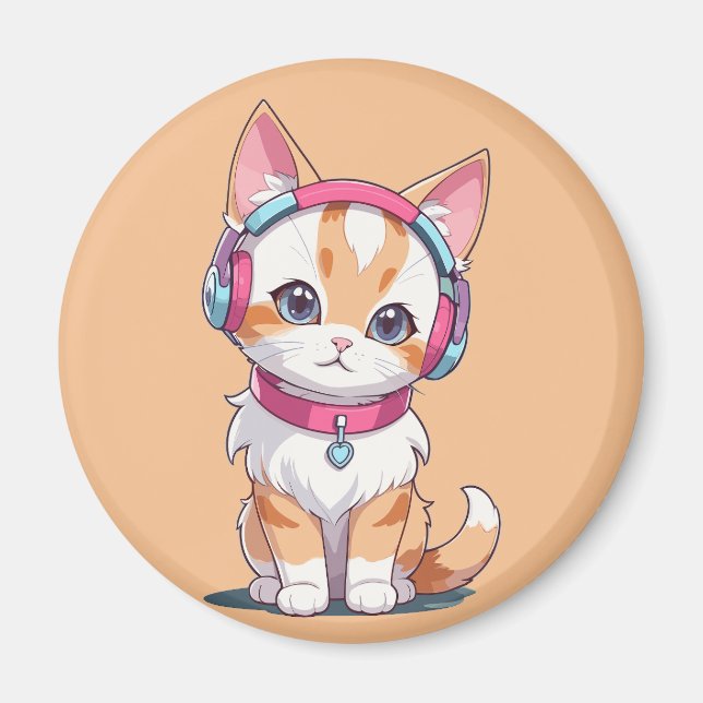 Aimant Chat mignon dans le chic casque (Devant)