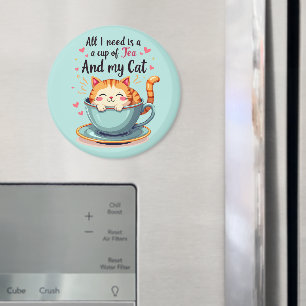 Aimant Chat Mignon dans une Tasse de Thé, Art Kawaii et C