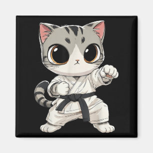 Aimant Chat mignon d'arts martiaux Karaté Ceinture noire 