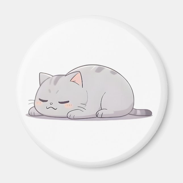 Aimant Chat mignon design Kawaii grincheux endormi (Devant)