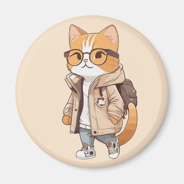 Aimant Chat Mignon Kawaii en Tenue Chic (Devant)