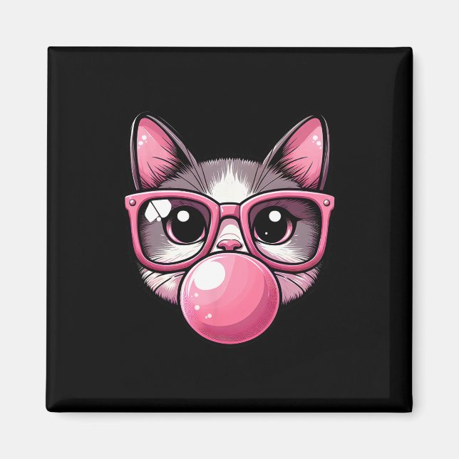 Aimant Chat Mignonne Et Drôle Sungles Roses Et Bulle (Devant)