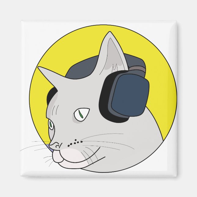 Aimant Chat musical avec casque (Devant)
