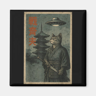 Aimant Chat Ninja Japonais Ufo Temple Art Ukiyo-e Hommes
