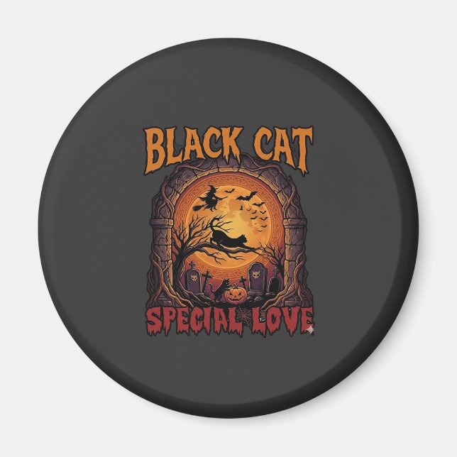 Aimant Chat Noir Amour Spécial Halloween Lune Sorcière Ci (Devant)