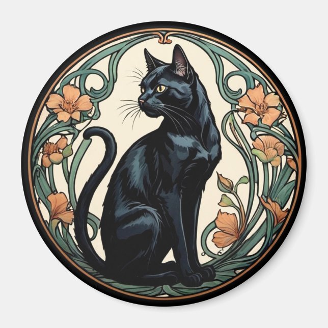 Aimant Chat noir Art Nouveau (Devant)