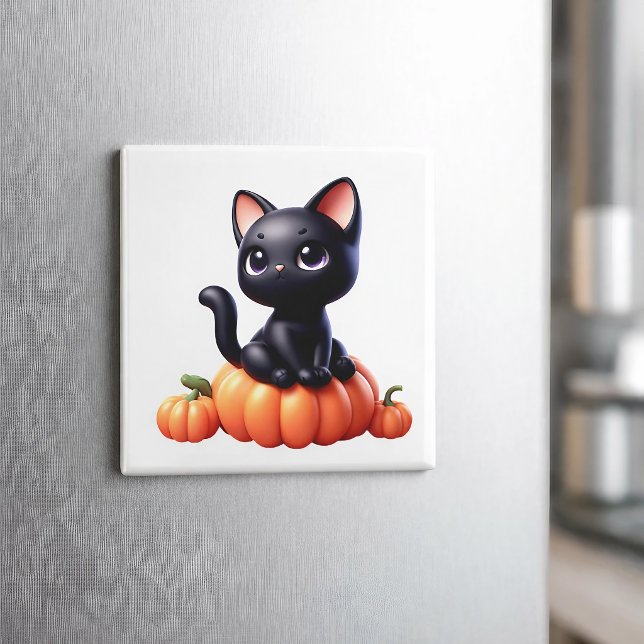 Aimant Chat noir assis sur une citrouille (Créateur téléchargé)