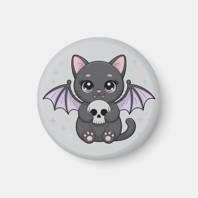 Aimant Chat noir aux ailes de chauve-souris violettes ser (Devant)