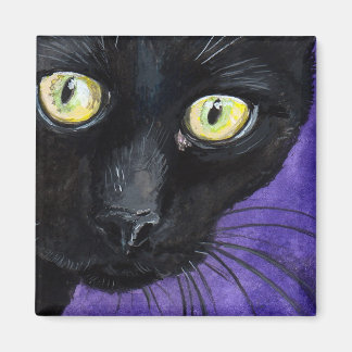 Aimant Chat noir aux yeux jaunes illustration