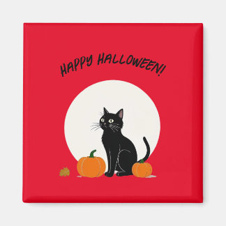 Aimant Chat noir avec citrouille | Bonne Halloween