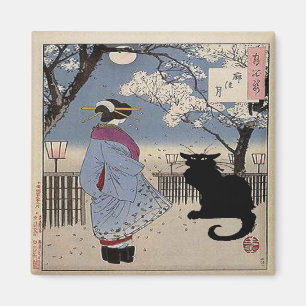 Aimant Chat Noir Avec Dame Japonaise