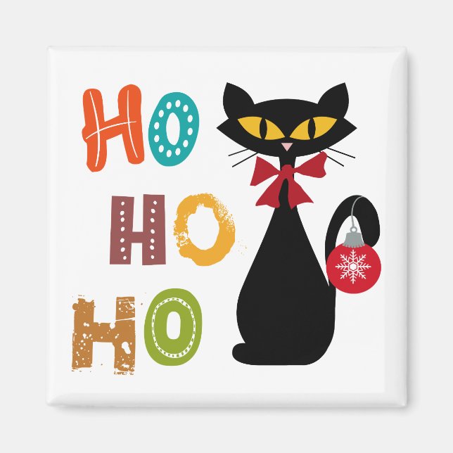 Aimant Chat noir avec design de texte Ho Ho Ho (Devant)