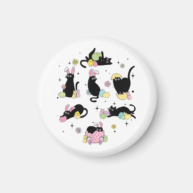 Aimant Chat noir avec œufs de lapin (Devant)