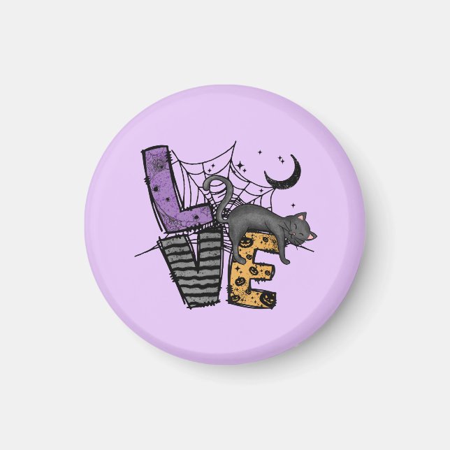 Aimant Chat noir azy en Spider Web avec amour (Devant)