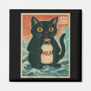 Aimant Chat Noir Boire Lait Carton Anime Japonais Drôle G