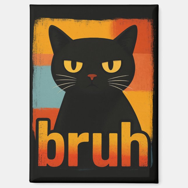 Aimant Chat noir bruh drôle rétro vintage mème  (Recto)