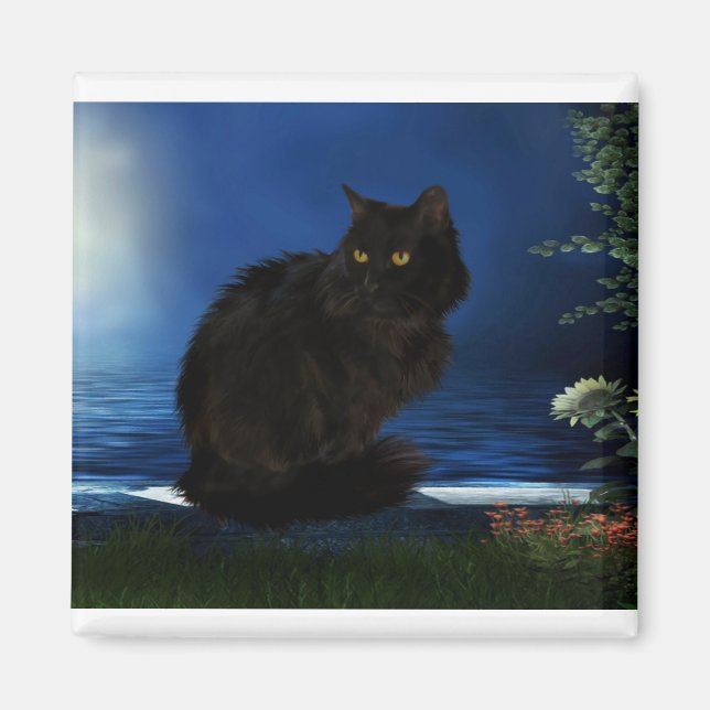 Aimant Chat noir chat animal domestique noir (Devant)