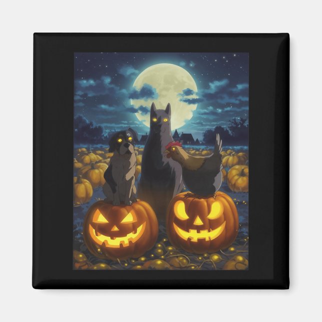 Aimant Chat noir Chien Poulet Halloween Citrouille Squele (Devant)