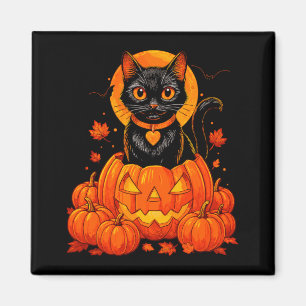 Aimant Chat Noir Citrouille Lune Halloween Automne