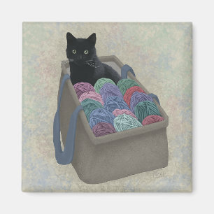 Aimant Chat noir dans un sac de fil