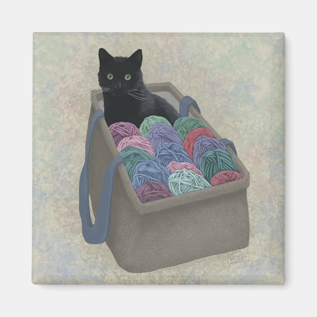 Aimant Chat noir dans un sac de fil  (Devant)