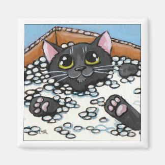 Aimant Chat noir dans une boîte d'arachides d'emballage |