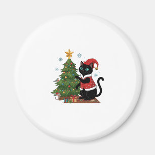 Aimant Chat noir de Noël chapeau de Père Noël arbre souri