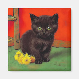 Aimant Chat noir de style Van Gogh