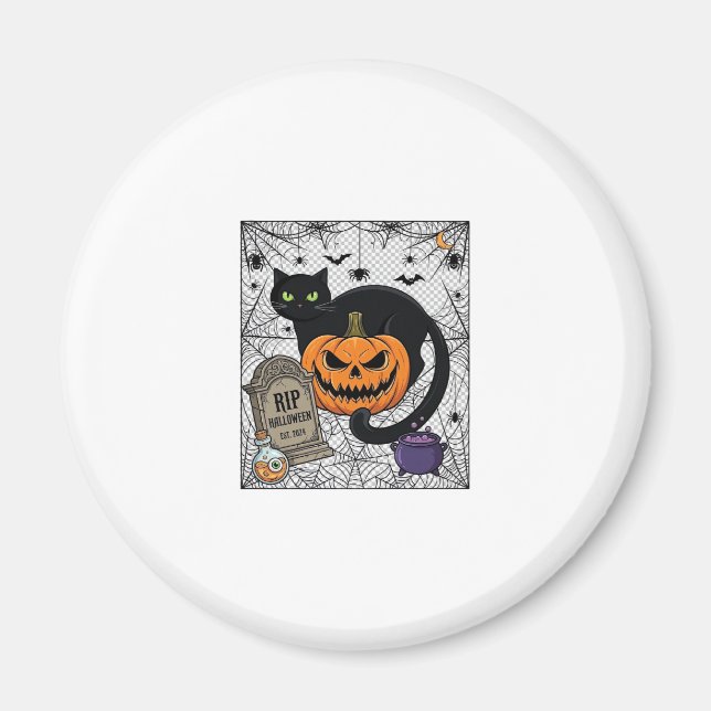 Aimant Chat noir d'Halloween Citrouille Pierre tombale Ch (Devant)