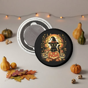 Aimant Chat noir d'Halloween Citrouille Sorcière Chat Eff