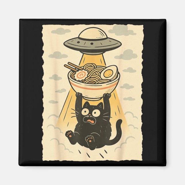 Aimant Chat noir drôle graphique d'enlèvement d'aliens de (Devant)