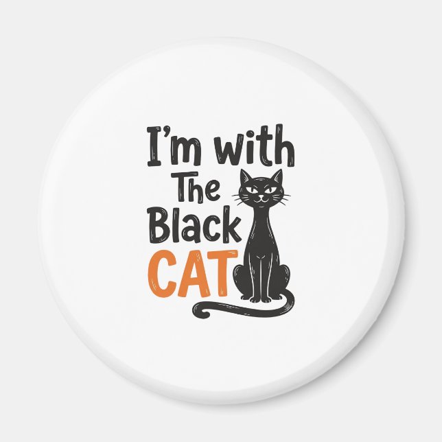 Aimant Chat noir drôle gravure vintage Halloween Design (Devant)