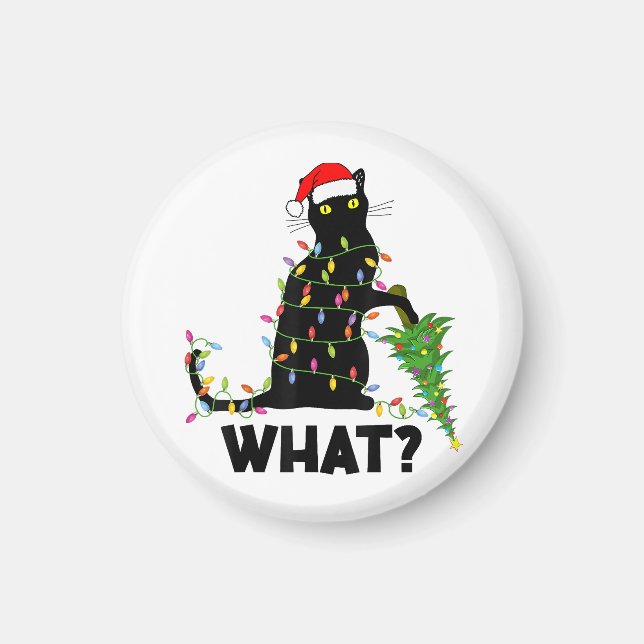 Aimant Chat Noir Drôle Poussant Arbre De Noël Sur Chat Ch (Devant)