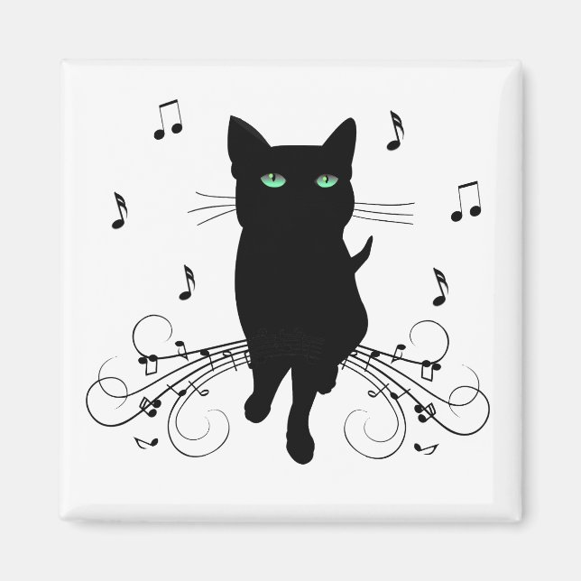 Aimant Chat noir entouré de notes de musique chuchotantes (Devant)