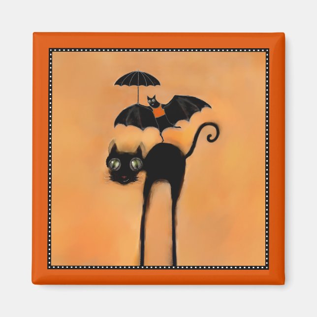 Aimant Chat noir et acrobate Halloween (Devant)