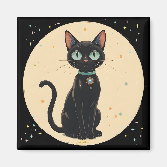 Aimant Chat noir futuriste atomique Lune (Devant)