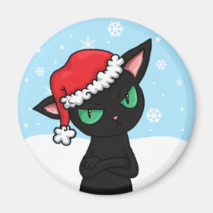 Aimant Chat noir grincheux utilisant le casquette de Pèr