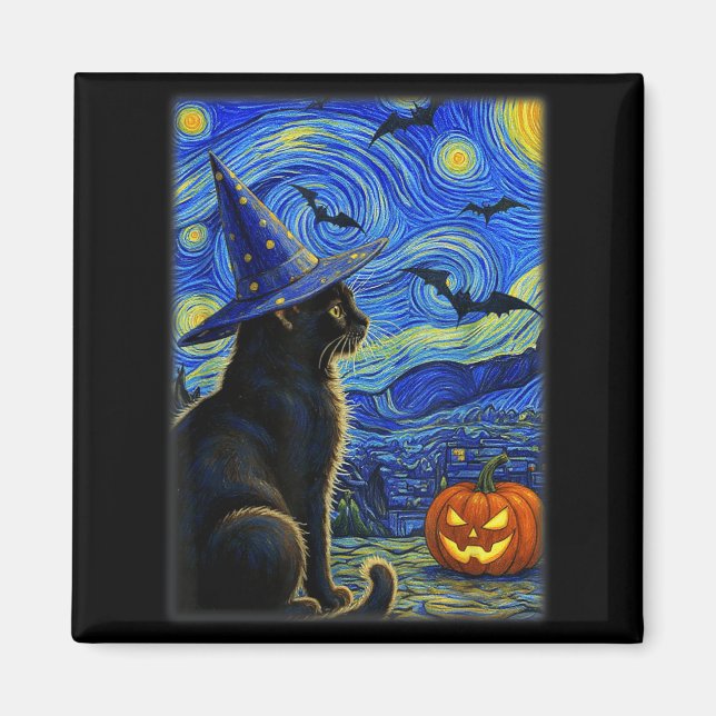 Aimant Chat noir Halloween amateurs de chats drôles pour  (Devant)