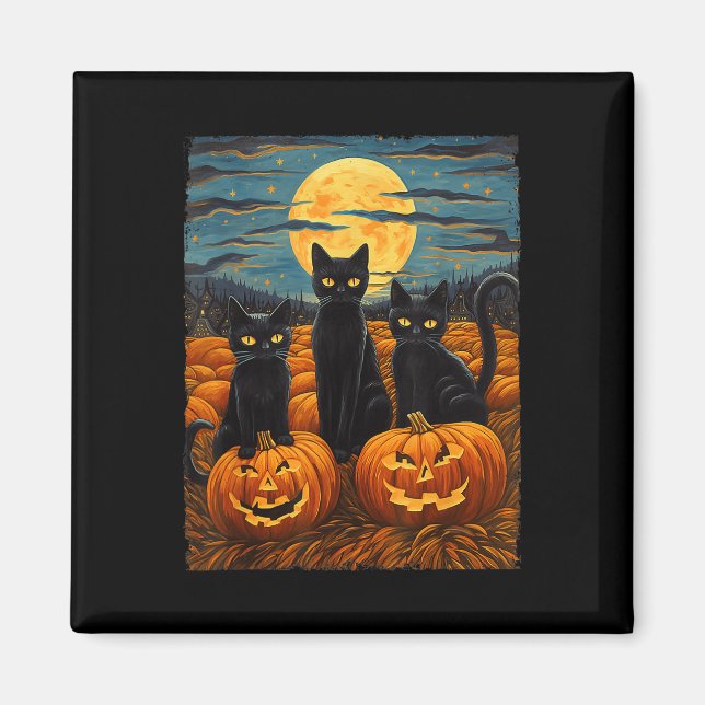 Aimant Chat noir Halloween Amoureux de les chats Starry N (Devant)