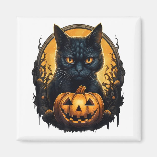 Aimant Chat noir Halloween Citrouilles effrayants Lune Ch (Devant)