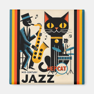 Aimant Chat Noir HepCat d'Ère du Jazz Milieu du Siècle