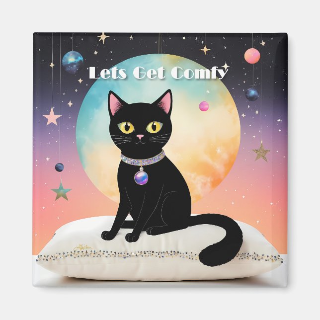 Aimant Chat Noir - Installons-Nous Confortablement (Devant)