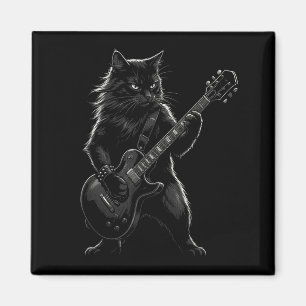 Aimant Chat noir jouant de la guitare électrique rocker g
