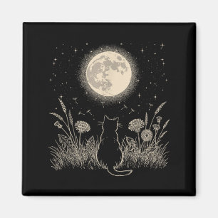 Aimant Chat Noir Lune Floral Esthétique Hommes Femmes Cha