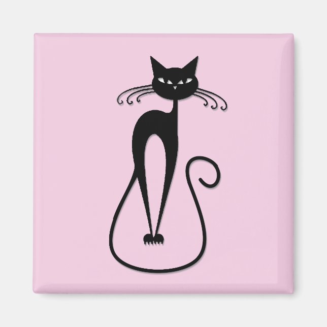 Aimant Chat noir maigre fantaisiste rose (Devant)
