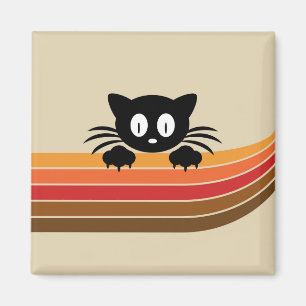 Aimant Chat noir mignon avec rayures rétro